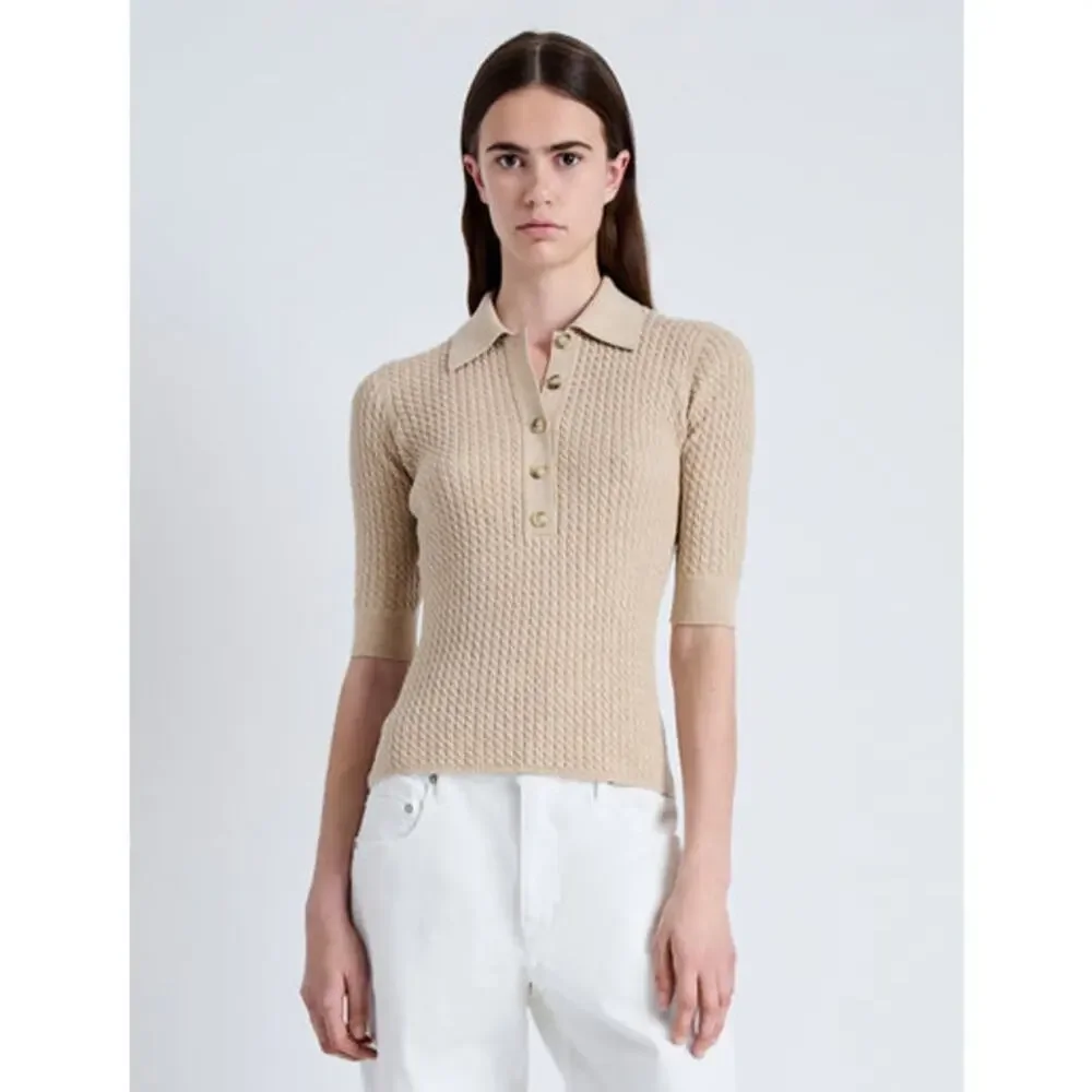 Proenza Schouler Sera Knit Women's Cashew Polo in Micro Cable Size XL NWT